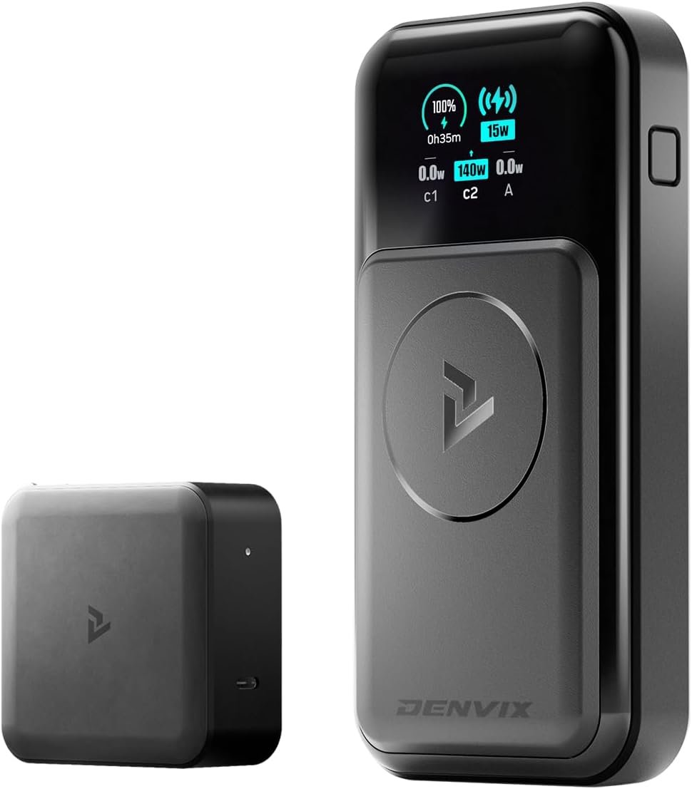 DENVIX PowerX Power Bank Deluxe Package 1.1, 250W 4-in-1 25,000mAh Laptop Portable Charger (91.25Wh) with Magnetic Wireless Charging for iPhone, Samsung, MacBook, DJI, AirPods and More