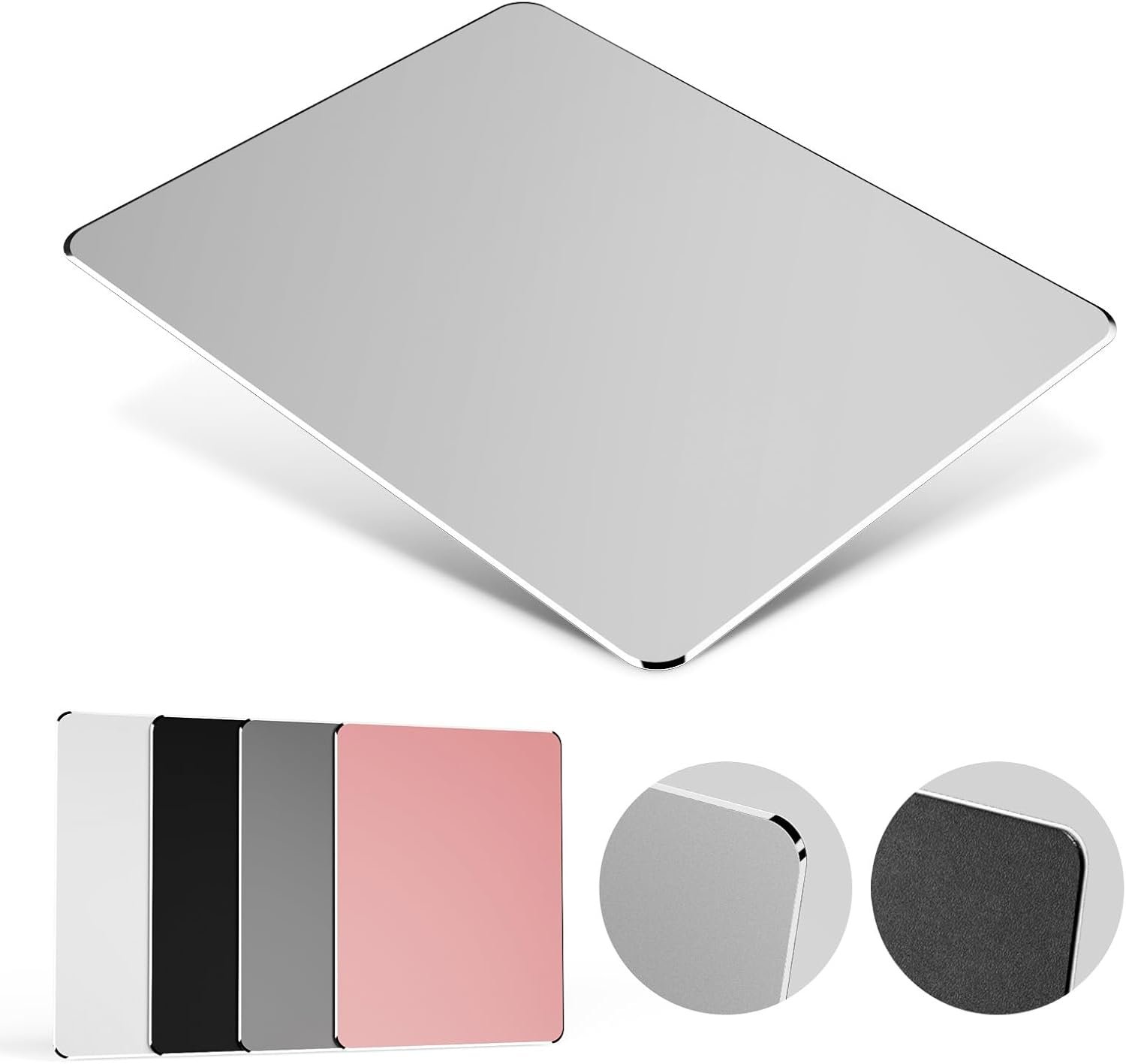 HONKID Hard Metal Mouse Pad for Desk, Aesthetic Rigid Mouse Pad for Magic Mouse and Pro/Air with Stable Rubber Base, Aluminum Mousepad for Travel and Home Office (Silver)