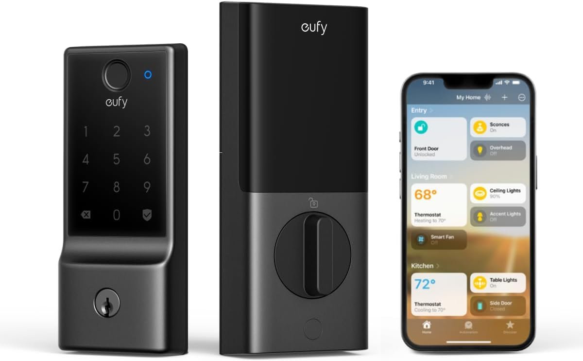 eufy Smart Lock E31, Fingerprint Keyless Entry Door Lock with Apple Home Ecosystem, for Front Door or Back, Supports Matter, Apple Home, Alexa, Google, 10000mAh Battery, Auto Lock