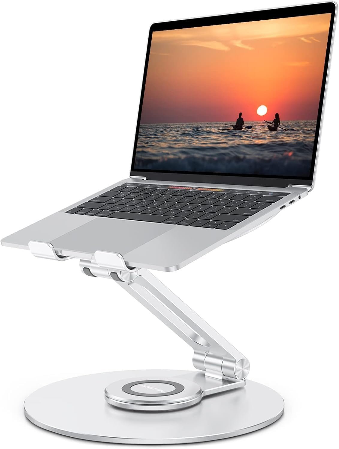 OMOTON Swivel Adjustable Laptop Stand, 360 Rotating Laptop Riser for Collaborative Work, Ergonomic Laptop Holder Compatible with MacBook Pro/Air, More Notebooks (11-16 inch), Silver