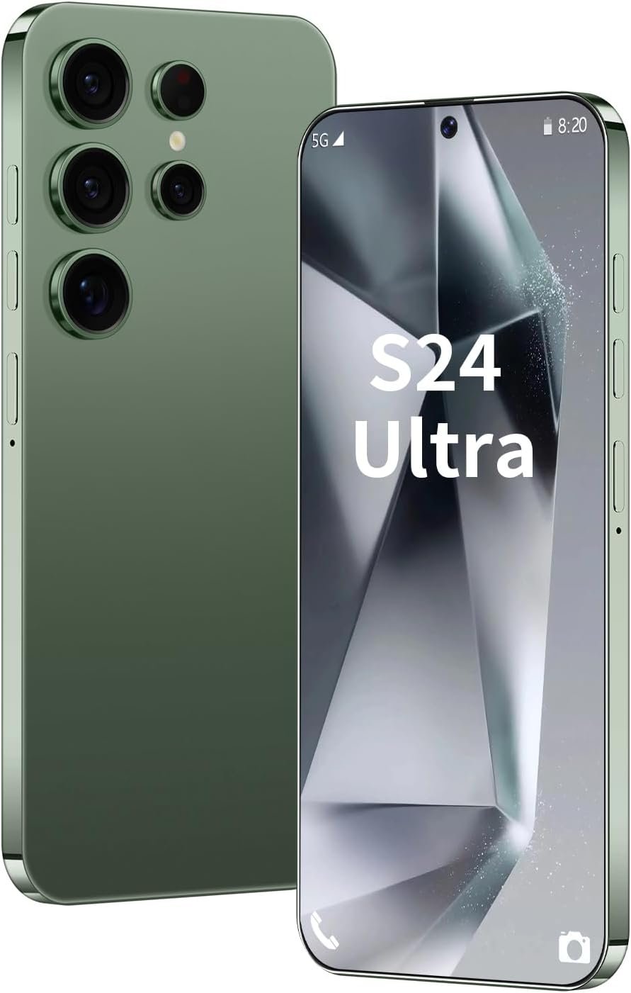 Unlocked Phone S24 Ultra Android Phone 8-core 8GB+256GB Cell Phone 7 inch HD Screen Mobile Phone 108MP+48MP Camera 6800 mAh Battery 5G Dual SIM (Titanium Green)