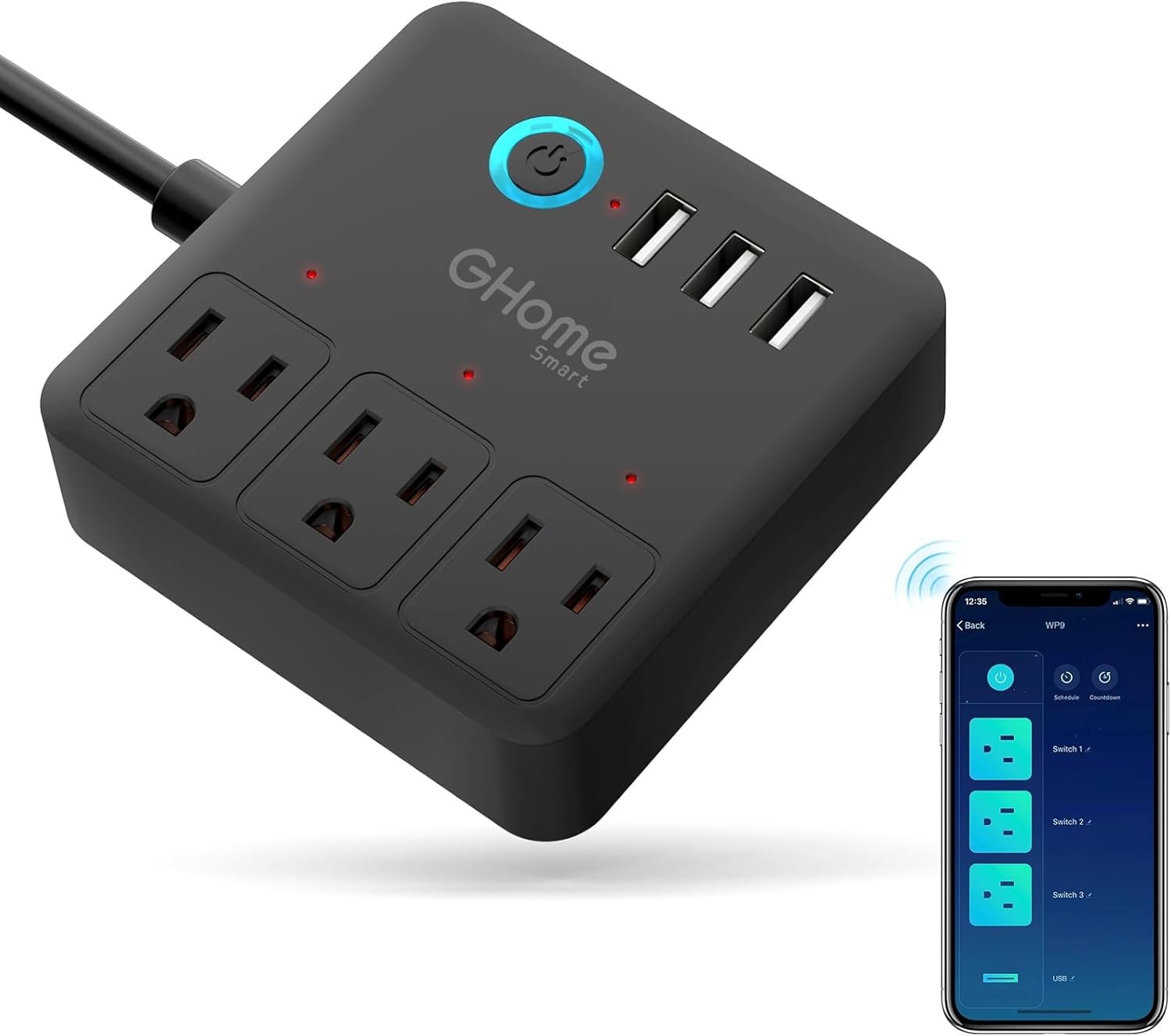 GHome Smart Plug Power Strip Works with Alexa & Google Home – 3 Individually Controlled Smart Outlets Switches 3 USB Ports, 4FT Extension Cord, WiFi Power Strip, Multi-Plug Extender for Home Offices