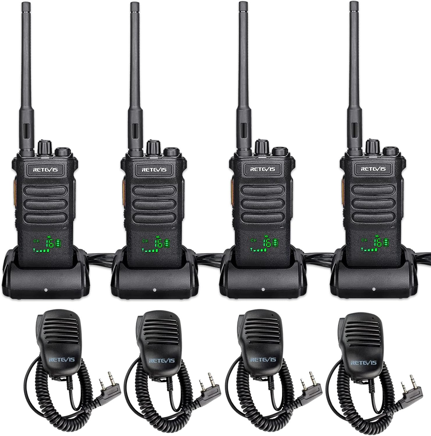 Retevis RT86 Professional 2 Way Radio Long Range,High Power Walkie Talkies for Adult with Shoulder Mic,Heavy Duty Two Way Radios Rechargeable,2600mAh,USB,Handheld Emergency Radio for Warehouse(4 Pack)