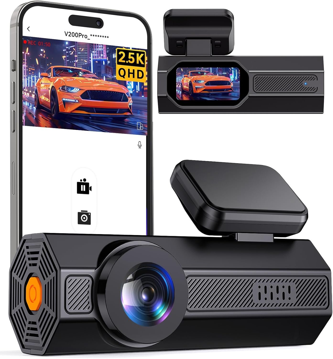 Dash Cam, 2.5K Dash Cam Front, VEEMENT Dash Camera for Cars, 1440P Car Dash Camera with APP, WiFi Dash Cams with WDR Night Vision, 24/7 Parking Monitor Dashcam, 160°Wide, G-Sensor, Mini Car Camera