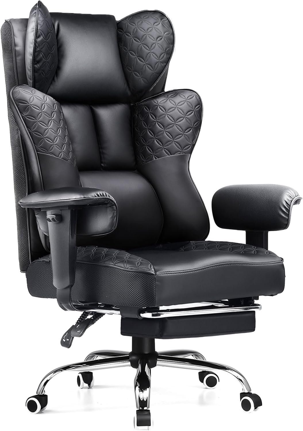 GTPLAYER Big and Tall Office Chair 400LBS Wide Ergonomic Gaming Chair with Deluxe Embossing Designed Leather with Foot Rest,150°Reclining Adjustable Soft Armrests Pocket Spring Back Support and Pillow