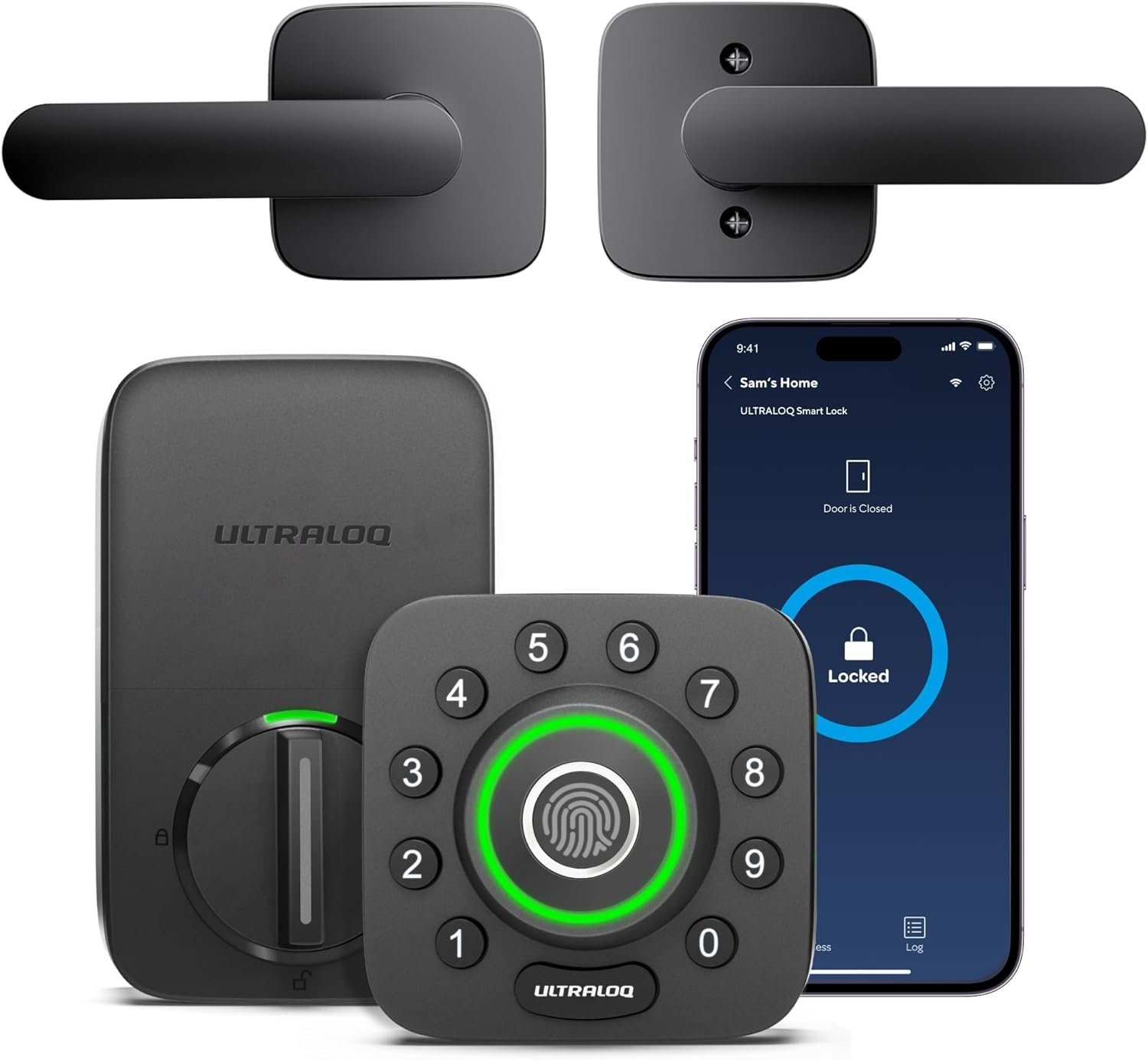 ULTRALOQ U-Bolt Pro WiFi Smart Lock with Handle, Smart Front Door Lock Set with 2 Levers, Fingerprint Keyless Entry Deadbolt with Sensor, Auto-Lock Auto Unlock, App Remote Control, ANSI Grade 1