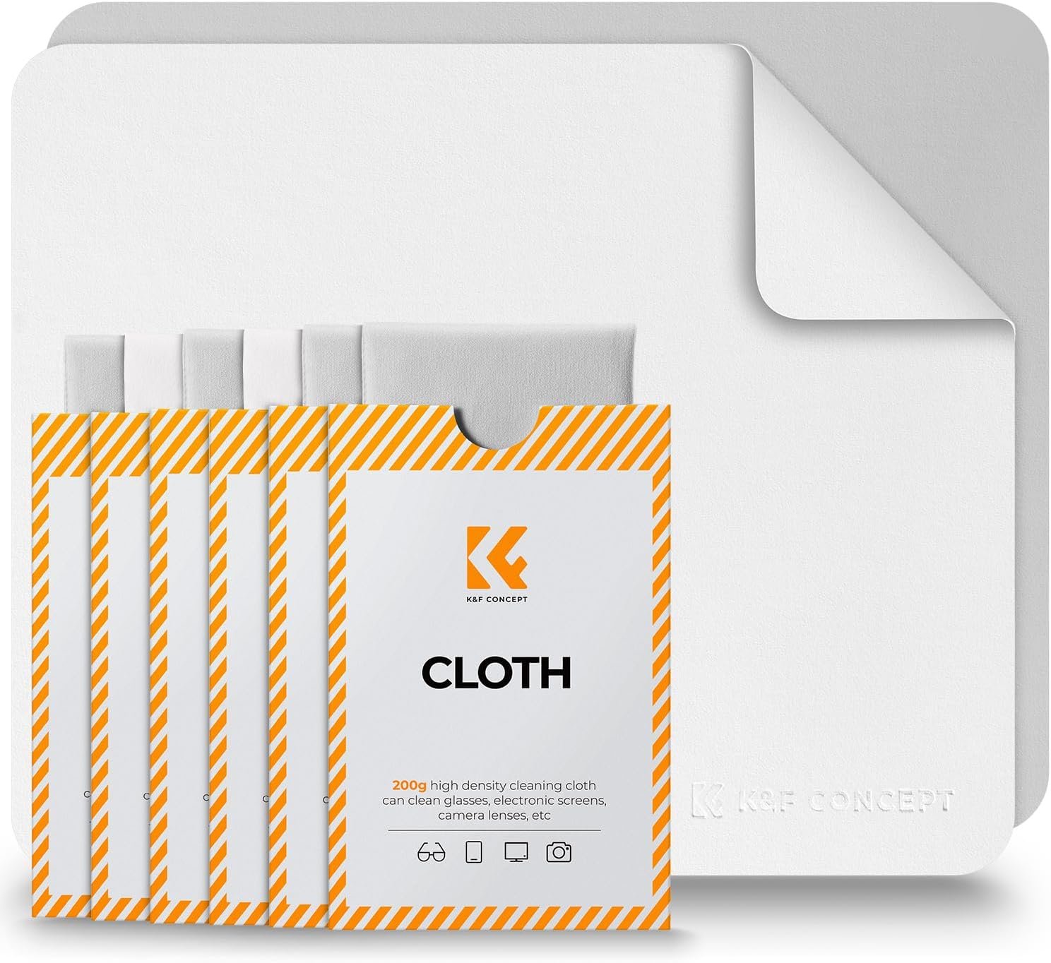 K&F CONCEPT 6 Pack Lens Cleaning Cloth | Microfiber Cleaning Cloth | Glasses Cleaning Cloths | Eyeglass Lens Cleaner | Eyeglasses, Camera Lens, VR/AR Headset, and Screen Cleaning | White & Grey