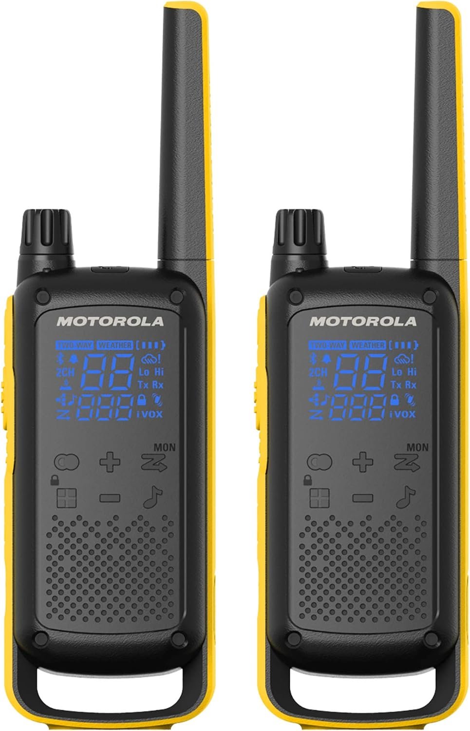Motorola T470 Talkabout Two Way Radios, Long Range Emergency Rechargeable Waterproof Walkie Talkies 22 Channel, 35 Mile outdoor Black Yellow, 2 Pack