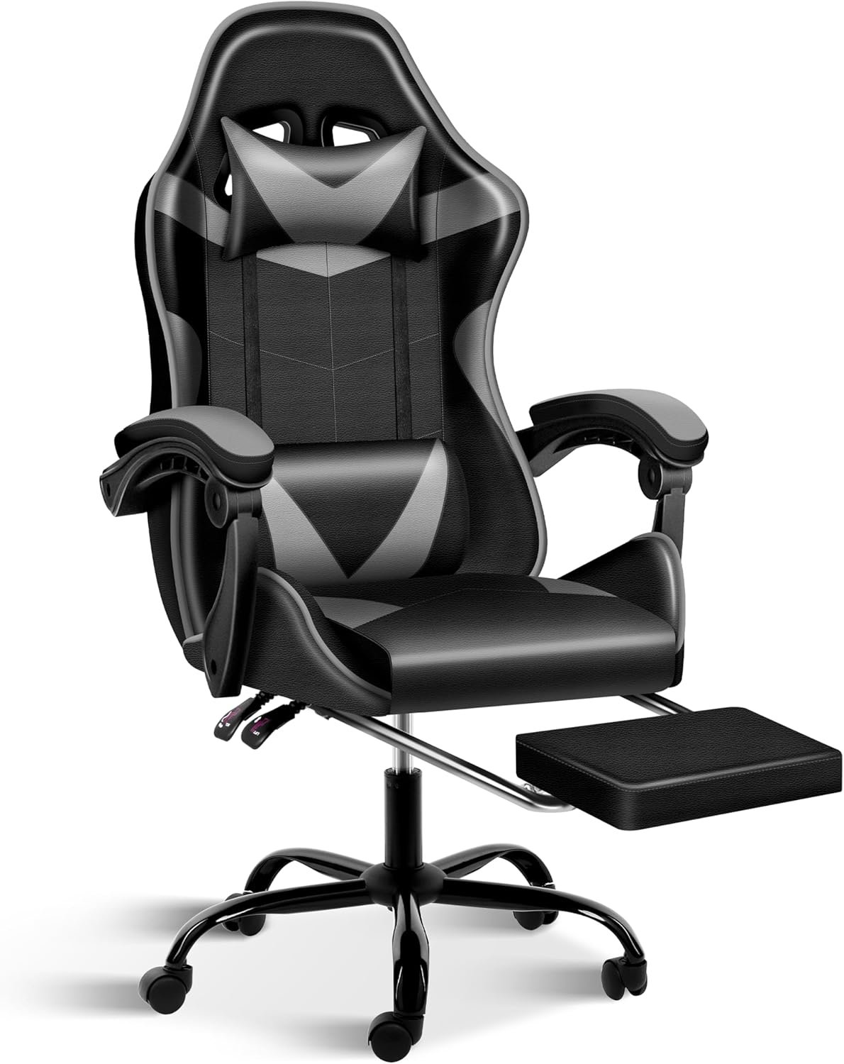 Simple Deluxe Gaming Chair, High Back Office Computer Desk Chair with Adjustable Lumbar Support, Recliner Swivel Video Game Chair with Footrest, Height Adjustable Seat and Backrest, Black/Grey