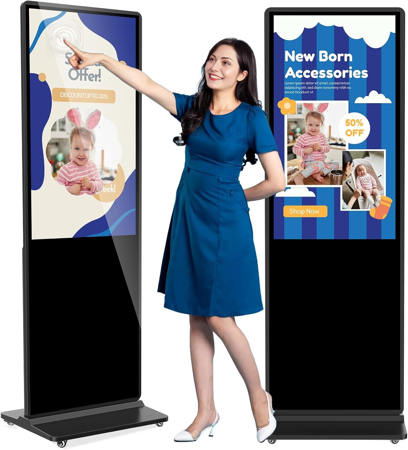 43-inch Indoor Digital Signage Touchscreen, Free Player Box, IPS Floor-Standing Advertising Display Digital Interactive Kiosks with WiFi, HDMI/USB Input, Auto AD Player, Android OS, Black