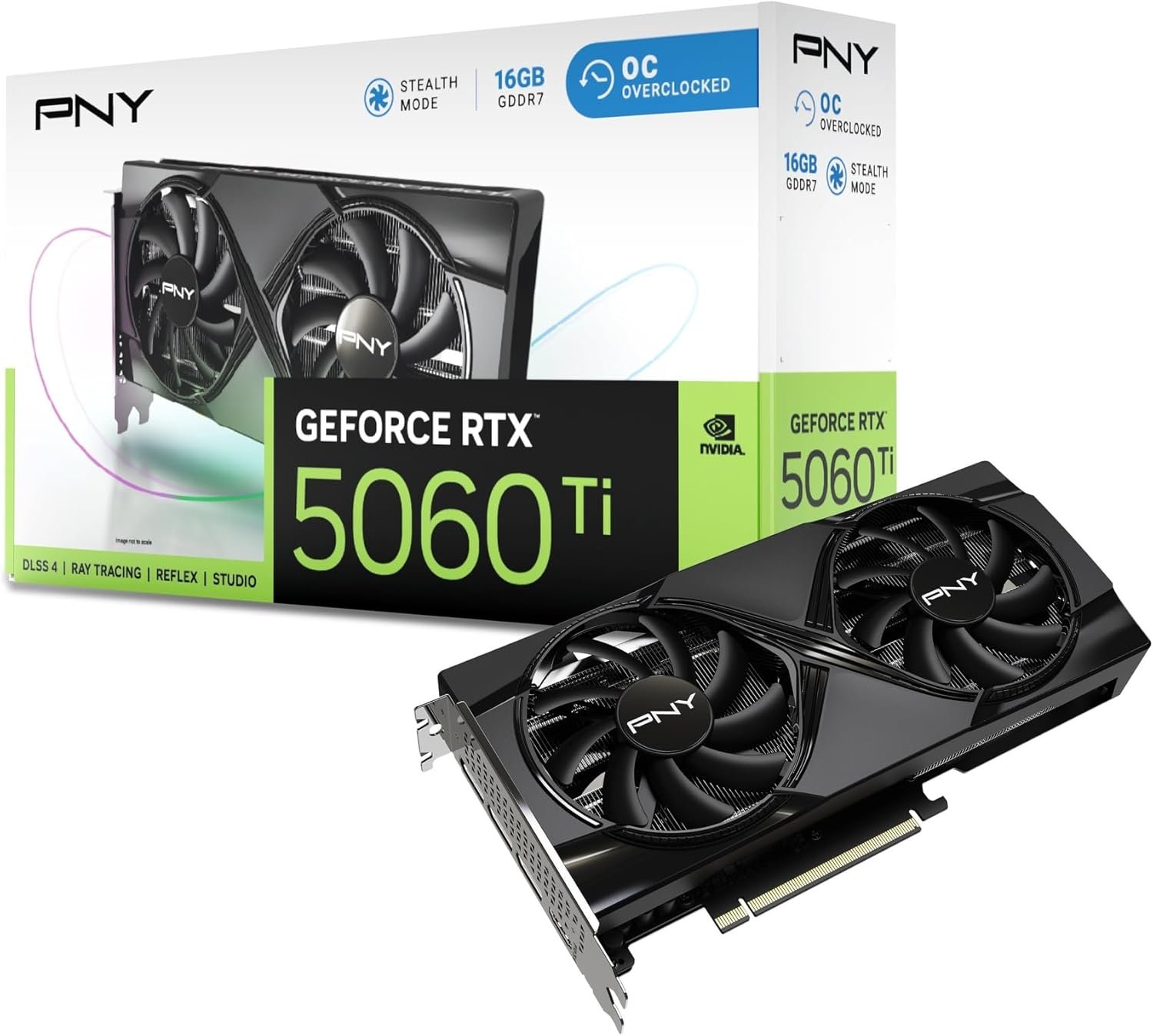 PNY NVIDIA GeForce RTX™ 5060 Ti OC Dual Fan, Graphics Card (16GB GDDR7, 128-bit, Boost Speed: 2692 MHz, SFF-Ready, PCIe® 5.0, HDMI®/DP 2.1, 2-Slot, NVIDIA Blackwell Architecture, DLSS 4)
