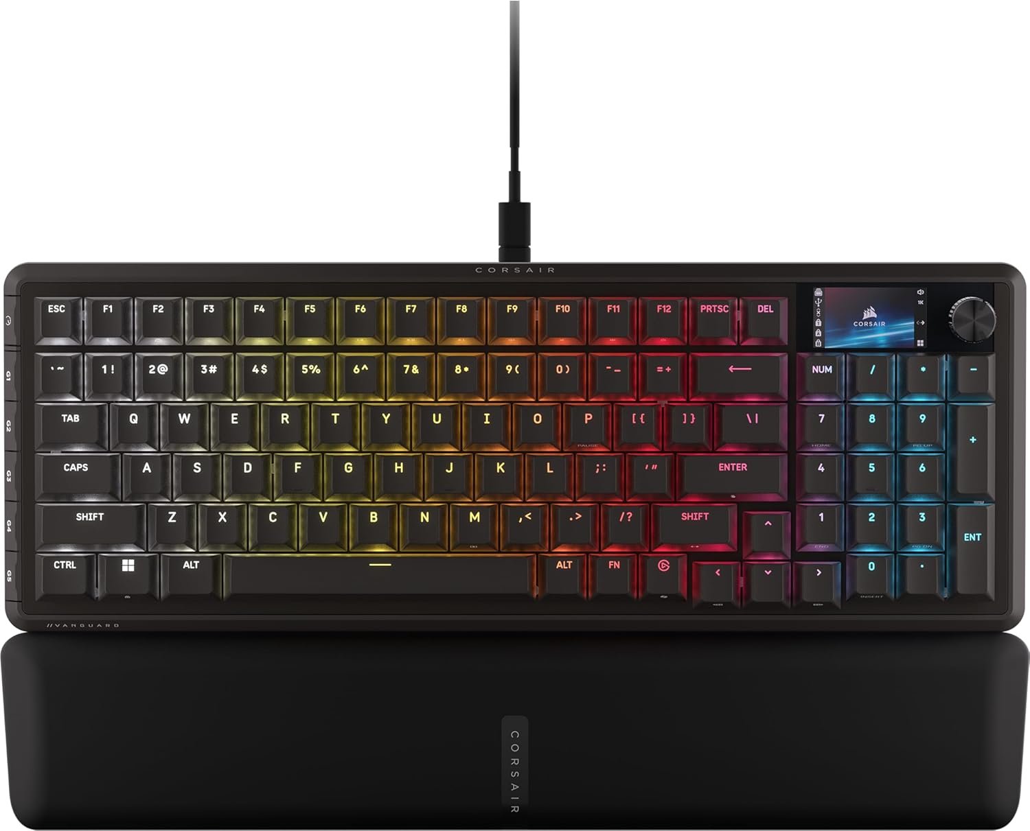 Corsair Vanguard 96 Wired Mechanical Gaming Keyboard – 96% Layout, MLX Fusion Tactile Switches, 8000Hz Polling, LCD Display, Virtual Stream Deck, G-Keys, SOCD Flashtap, QWERTY US – Black