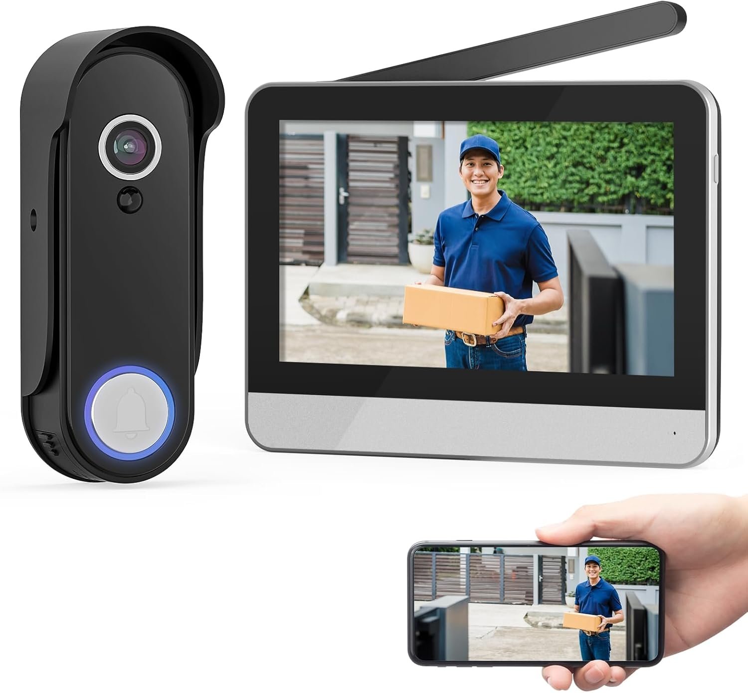 Wireless Smart Video Doorbell System,7″ Touchscreen Display,1080P Video Doorbell Camera with Motion Detection,2-Way Audio,Local Storage No Subscription, Easy Install Without Wiring