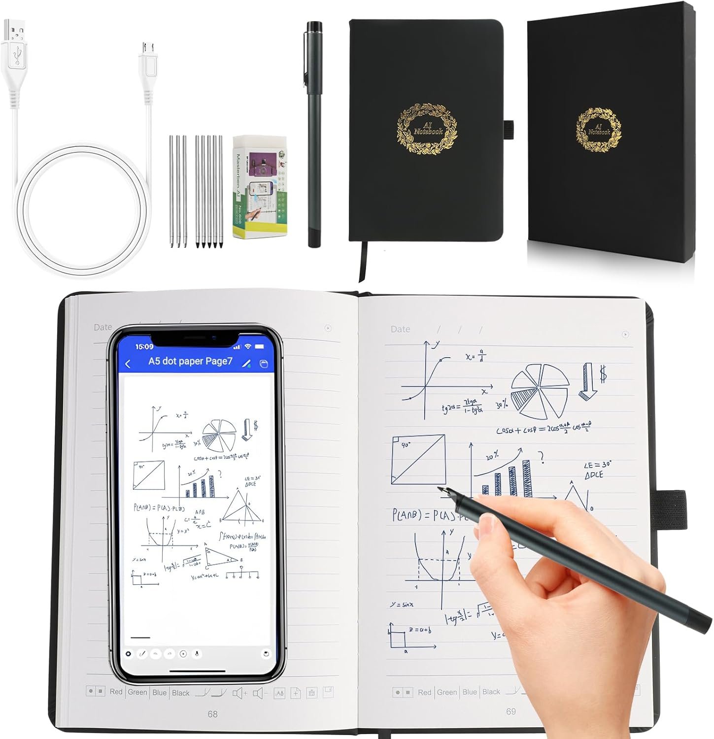 AI-Powered Smart Writing Set with Bluetooth Real-Time Sync | Smart Notebook & Pen | Erasable Pen, Audio-to-Text & AI Drawing | Multi-Format Export | iOS/Android | for Students & Professionals.
