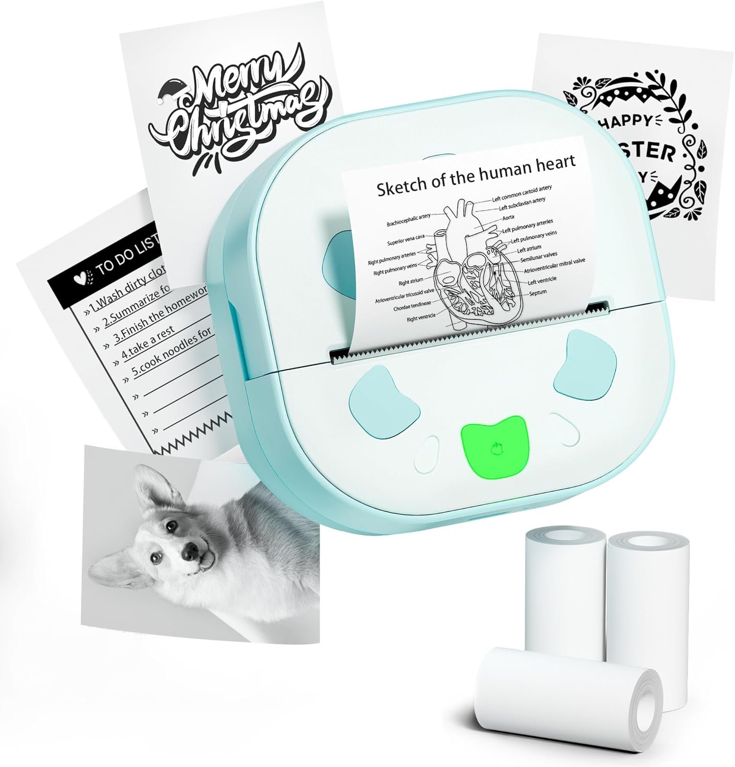Sticker Printer, PrintPods Mini Printer, Bluetooth Portable Sticker Maker with 3 Rolls Paper, Print Pod Inkless Thermal Printers for iphone, Impresora Portátil for Notes, Journal, DIY, Kids Gift