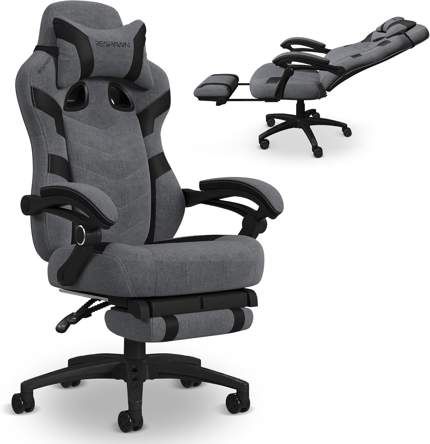 RESPAWN 110 Pro Ergonomic Gaming Chair with Footrest for Adults – Comfortable Office Gaming Recliner with Lumbar Support and Headrest, Racing Style Video Game Chairs for Computer Gamer – Gray Fabric