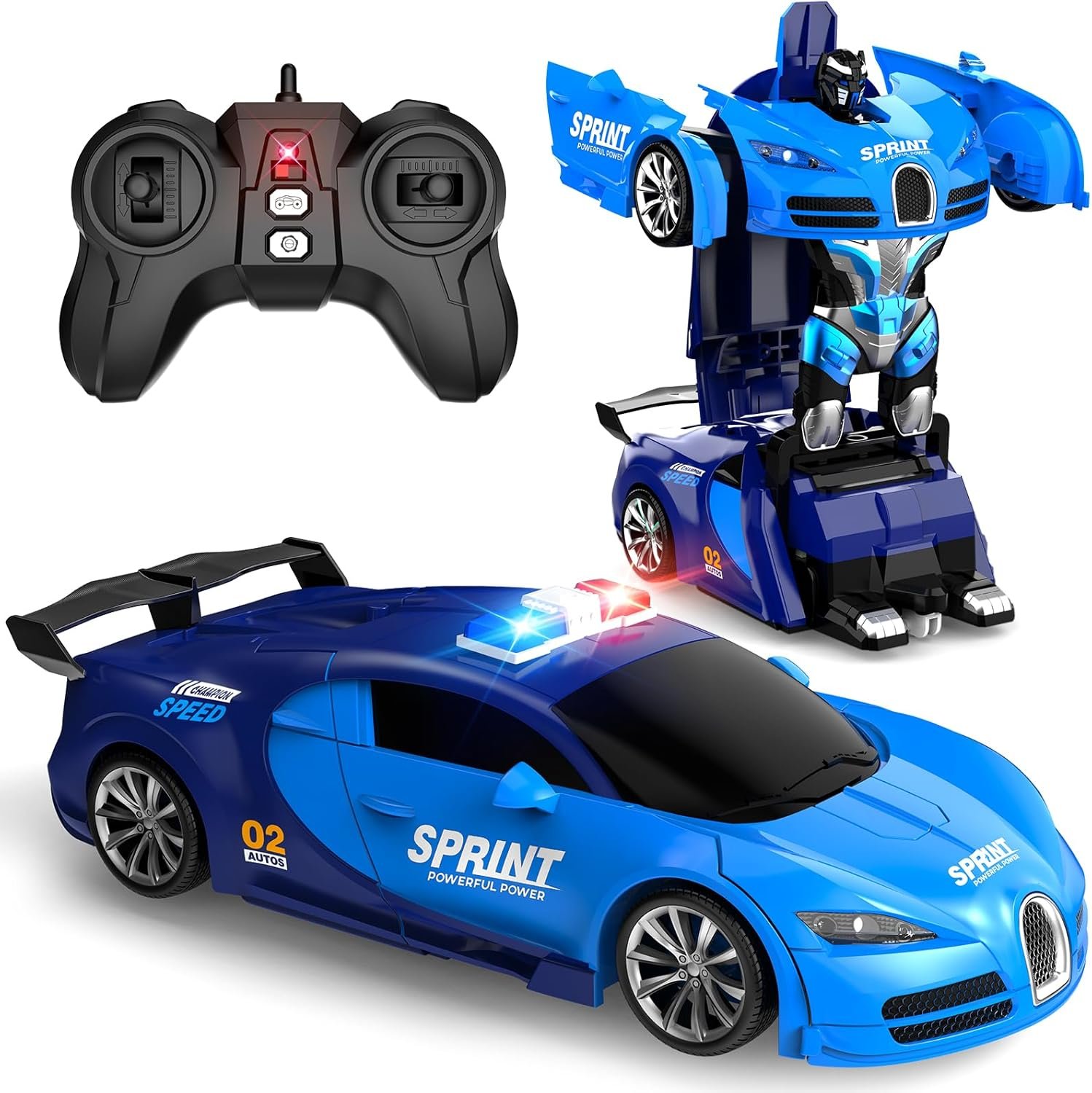 Remote Control Car, One-Click Becoming Robot Transforming Toys Car for Boys, Smooth Deformation, Demo Mode, 360° Rotation, Easy to Use, 2.4GHZ, with LED Lights, RC Cars for Christmas, Kids