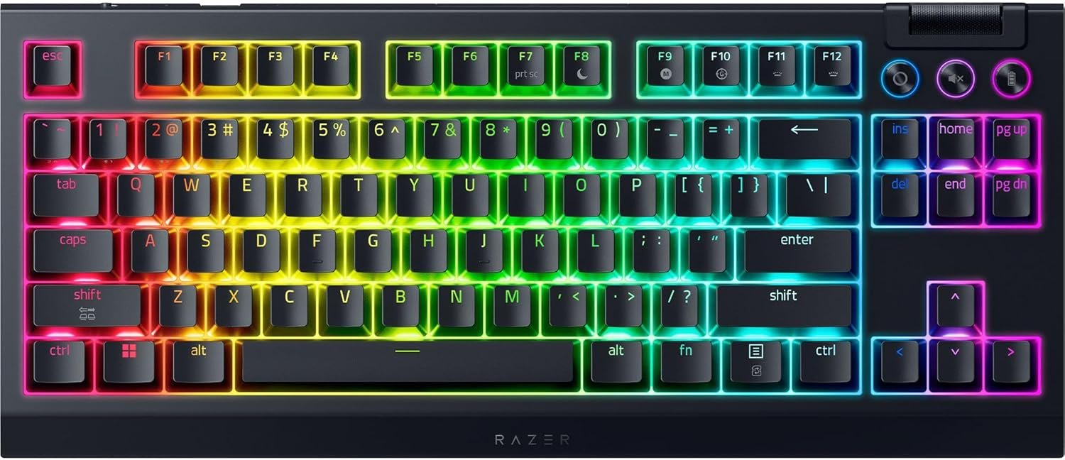 Razer BlackWidow V4 TKL HyperSpeed Wireless Hot Swappable Gaming Keyboard: Orange Tactile Switches – Wireless & Bluetooth – Multi-Function Roller & Control Buttons – Chroma RGB – Long Battery Life