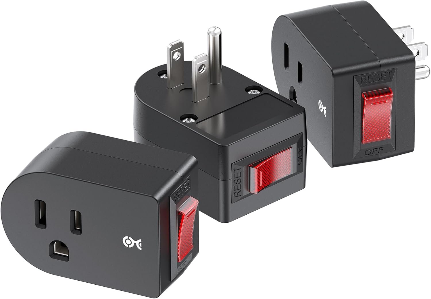 [ETL Listed] Cable Matters 3-Pack Grounded Outlet Switch with On Off, Plug Switch On Off, Single Outlet Adapter, Black