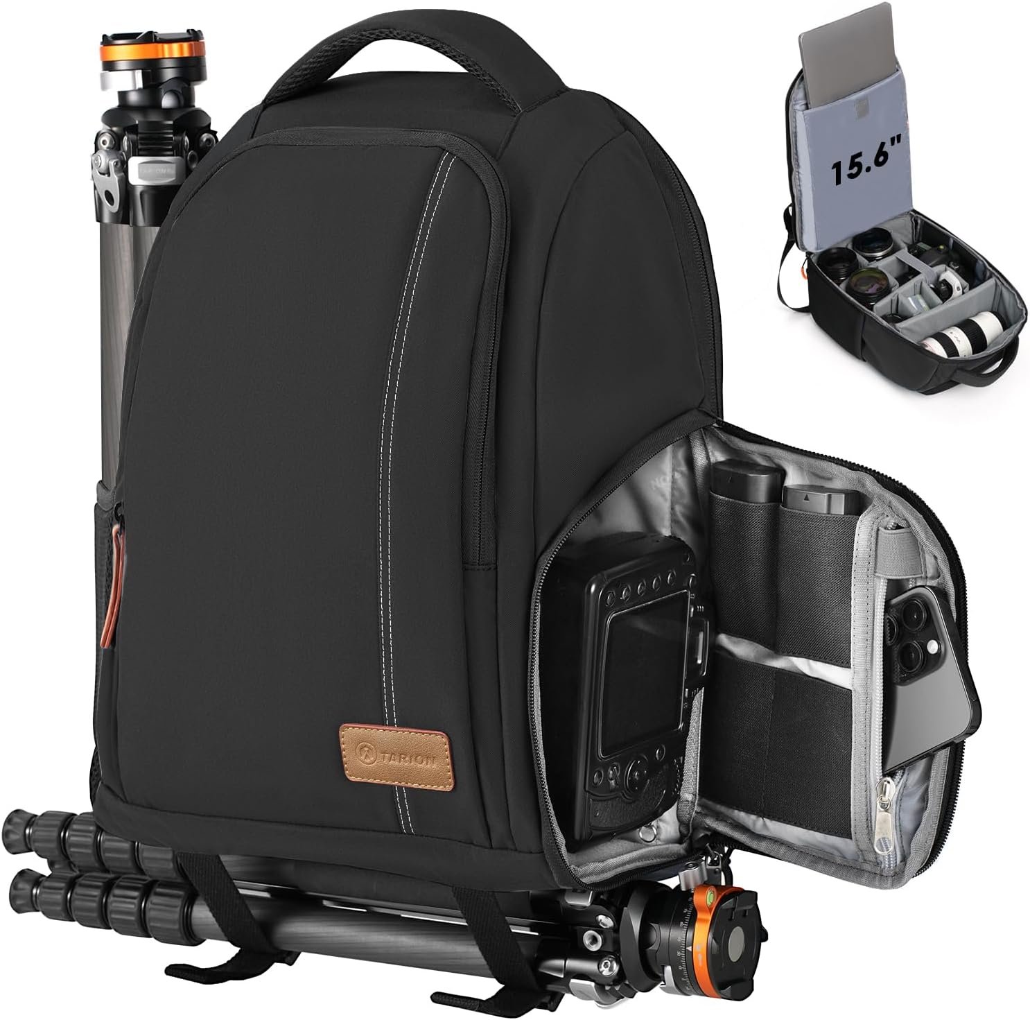 TARION 15L Camera Backpacks for Photographers – Waterproof Camera Bag Photography backpack with 15.6″ Laptop Compartment Rain Cover Side Access Tripod Holder(TB04 Black)