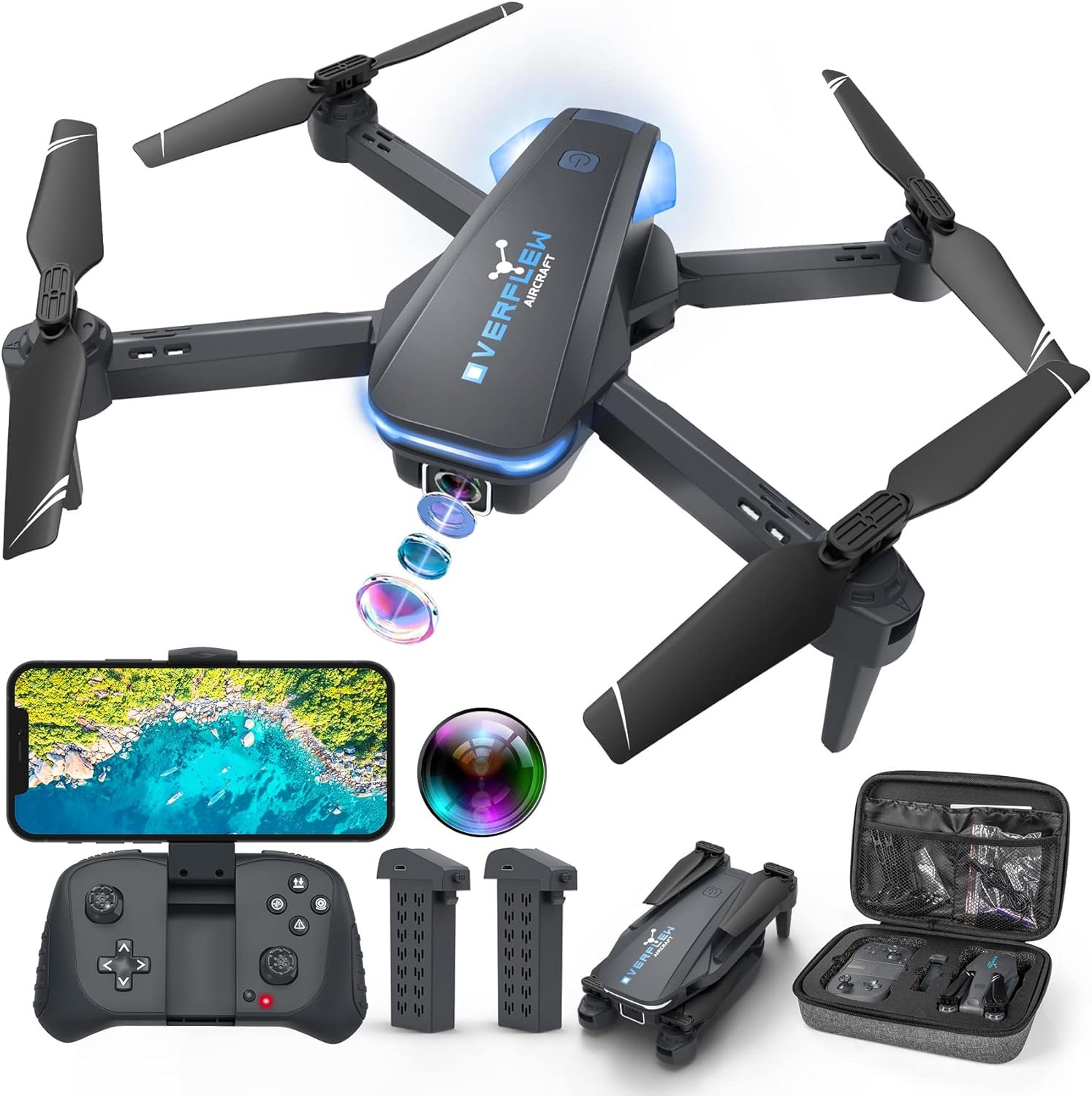 Drone with 1080P Camera for Beginners and Adults, Foldable Remote Control Quadcopter with Voice Control, Gestures Selfie, Altitude Hold, One Key Start, 3D Flips, Toy for Beginners